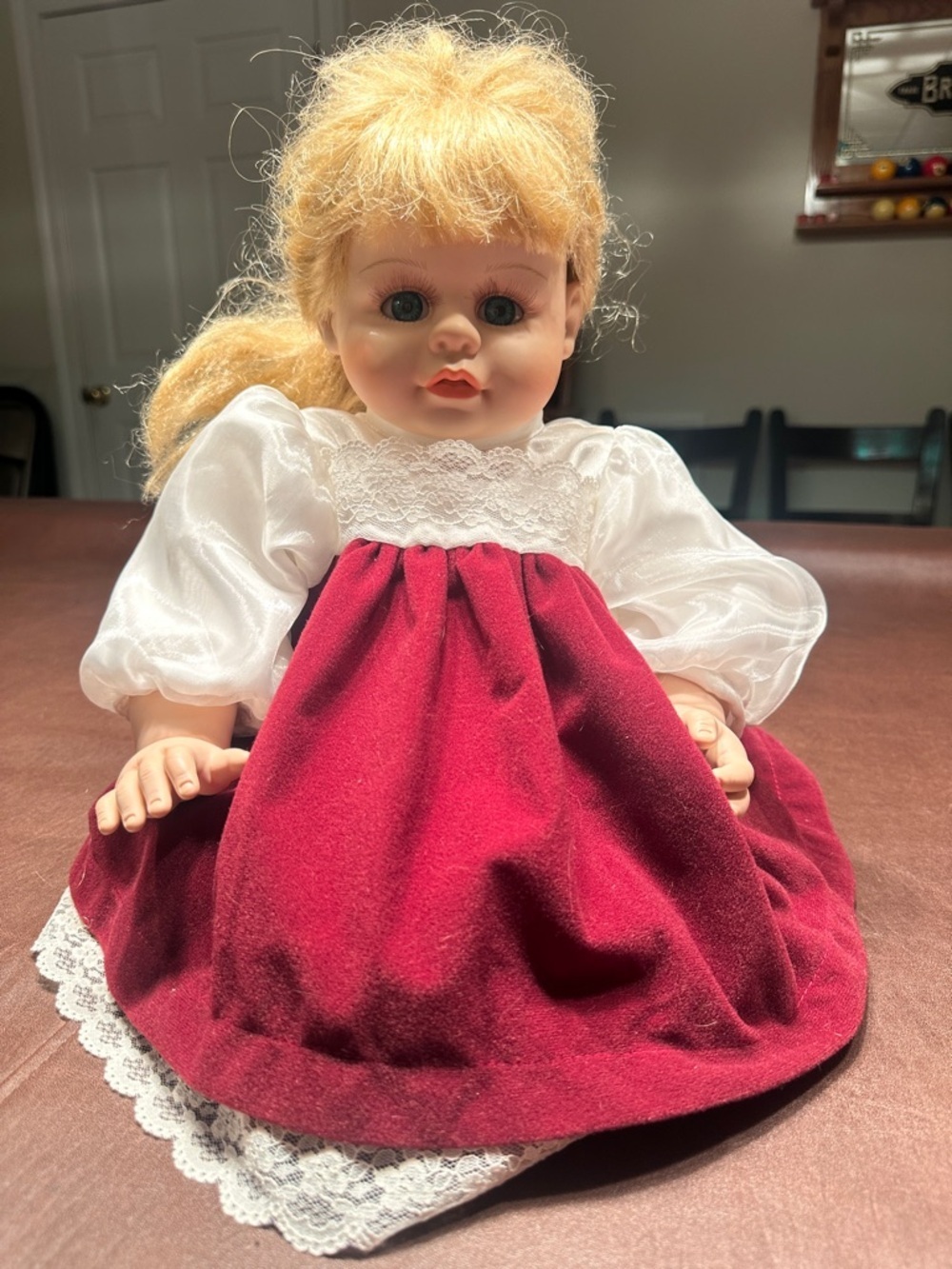 Classic Burgundy and White Girls' Dress Doll - Playtime Companion